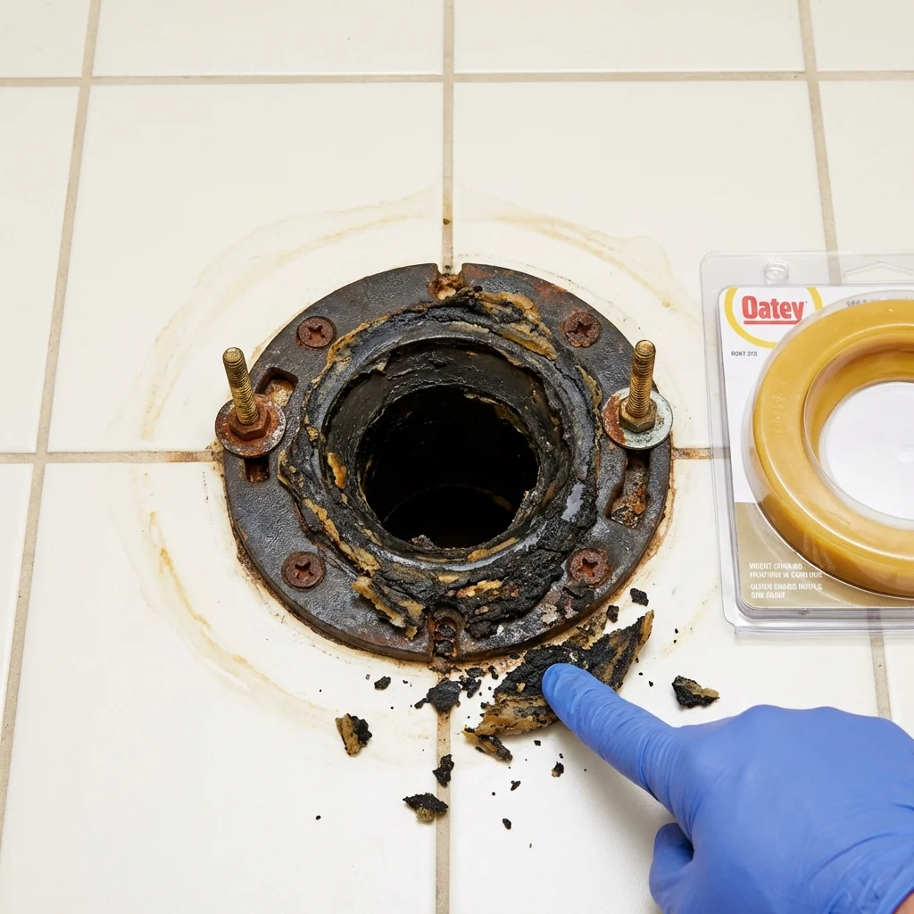 Failed wax ring showing water seepage at the base of a toilet in a Mooresville, IN home